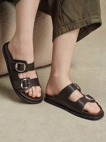 Solecia Sandal Slip-On Wanita Terbaru dengan Hiasan Stud, Nyaman dan Serbaguna untuk Pakaian Kasual. - Coffee Brown - View 4