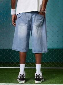 EVRINFINITE Vintage American Style Washed Loose Fit Straight Leg Denim Shorts, Spring/Summer  Jorts Men - Light Wash - View 1