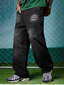 EVRINFINITE Men's Casual Vintage Loose Fit Jeans With Pockets - Black - View 7