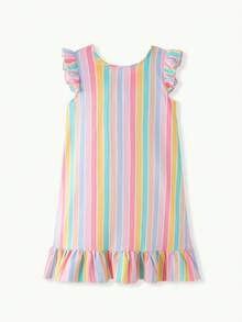 Casuvi Kids Tween Girls Spring/Summer Vacation Beach Tropical 3D Bow Round Neck Sleeveless Ruffle Flutter Sleeve Sweet Spring Style Mid-Length Dress - Multicolor - View 5