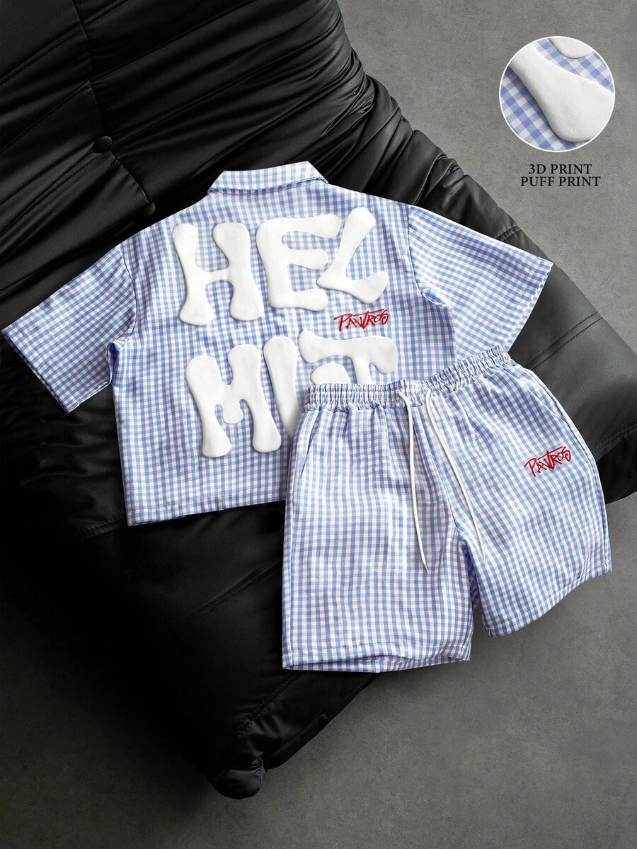 Manfinity Roghcode Men's Plaid Print Short Sleeve Shirt And Shorts Set - Multicolor - View 1