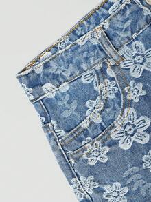 GlowEve 女款花卉印花口袋休閒百搭牛仔短褲 - 藍色 - 查看 3