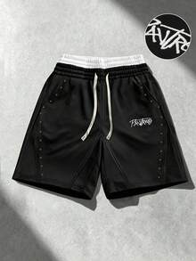 Manfinity Roghcode Herrshorts för sommaren i casual stil med färgblock och midjeband - Svart - Visa 4