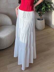 hhfernanda Women's Casual Vacation Multi-Layer Cake Skirt, Suitable For Summer White Boho Maxi Skirt Suitable For Going Out Chic Dress - White - View 9