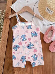 Baby Girl Casual Cute Cartoon Pattern Suspender Romper Suitable For Spring And Summer Home White - Multicolor - View 2