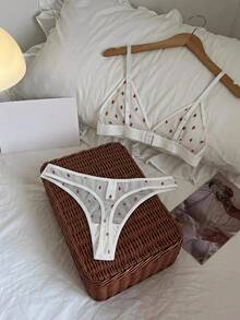 SHEIN MOD Conjunto de dos piezas de sexy lencería para mujer (sujetador sin cables y tanga) - Blanco - Ver 5