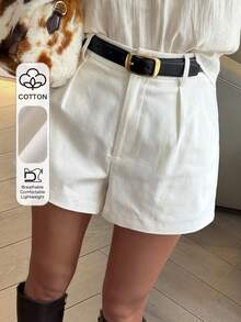 Dazy Tall Women's Summer Pleated Regular Waist Urban Casual Modest White Denim Shorts Vacation - White - View 11
