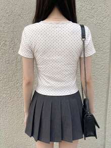 Dazy Tall 女款高個子長袖波點蕾絲拼接休閒T恤，適合高個女孩的可愛上衣 - 彩色 - 查看 3
