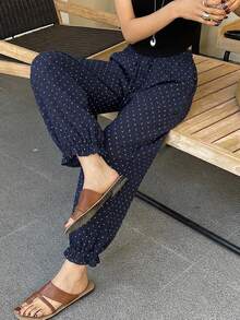 DAZY 女款商務休閒波點印花長褲 - 藏蓝色 - 查看 3