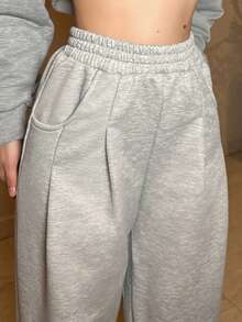 hhfernanda Women's Fall Streetwear Fashion Casual Vintage Corduroy Textured Long Baggy Pants - Grey - View 3