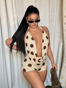 SHEIN SXY 性感動物印花掛脖上衣與超短短褲套裝，多色 - 彩色 - 查看 5