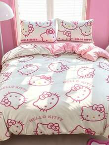 HELLO KITTY AND FRIENDS | SHEIN 3件組可愛卡通印花被套組，磨毛材質，柔軟保暖，多尺寸可選，適用單人床/雙人床/加大雙人床/特大雙人床 - 淺粉色 - 查看 2