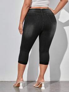 SHEIN Lady 女款大尺碼休閒水洗修身牛仔褲 - 黑色 - 查看 2