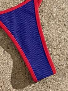 Swim Vcay Bikini de micro triángulo con cuello halter y ribete acanalado para mujer, traje de baño de verano para la playa - Multicolor - Ver 7