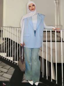 Solavon Plus Size Women's Solid Color Single Button Casual Commute Blazer Vest - Baby Blue - View 3