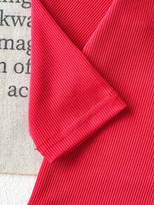 SHEIN Vintaside Kids 純色套頭長袖上衣與櫻桃刺繡無袖吊帶連身褲嬰兒/幼兒（女童）T恤套裝 - 紅色 - 查看 6