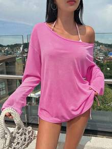 DAZY 女款休閒百搭純色寬鬆夏季罩衫 - 粉色 - 查看 2
