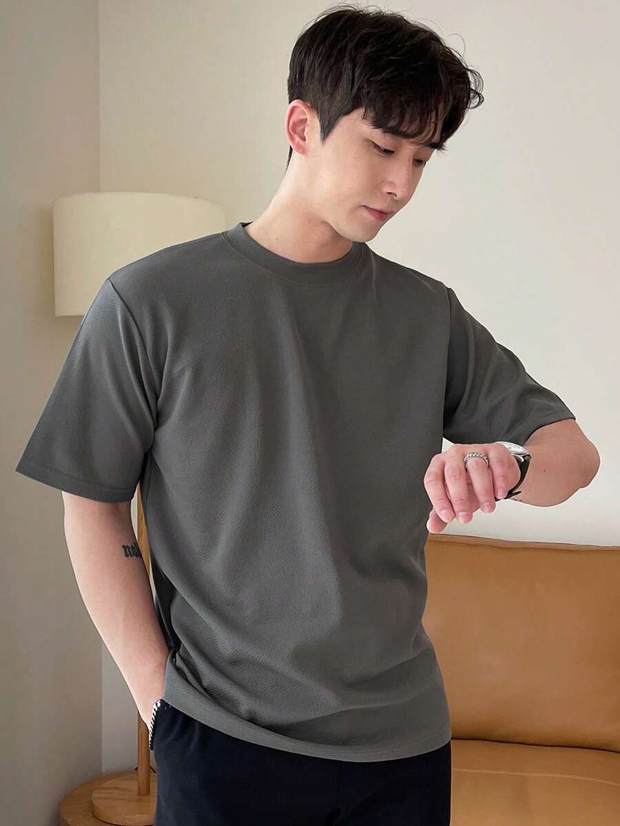 DAZY Camiseta de cuello redondo de hombre unicolor para el verano - Gris - Ver 1
