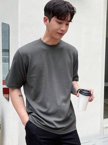 DAZY Camiseta de cuello redondo de hombre unicolor para el verano - Gris - Ver 3
