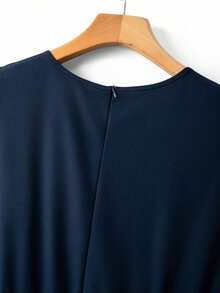 GlowEve CURVE Plus Size Women's Elegant Solid Color V-Neck Sleeveless Gold Decor Waist Buckle Cinched Waist Wide Leg Jumpsuit, Suitable For Spring/Summer Commute And Daily Wear - Navy Blue - View 6