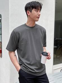 DAZY Camiseta de cuello redondo de hombre unicolor para el verano - Gris - Ver 7