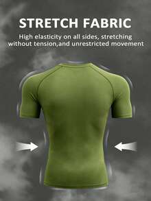 RISE LYT Camiseta deportiva de manga corta con estampado de araña y mangas raglán para hombre - Verde - Ver 2