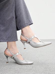 CUCCOO BIZCHIC Women's Pointed Stiletto, Stylish, Simple, Breathable And Comfortable, Daily Parties And Banquets Use Slip-On To Reveal The Heel Of Shoes - Silver - View 1