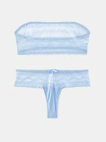 lacRébo Pastel Blue Lace Lingerie Set With Bandeau And Thong,Cute Style Sexy See Through Strapless Bra Bralette Sets - Blue - View 7
