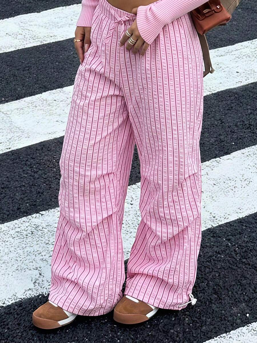 Celana Panjang Kasual Longgar Motif Garis-Garis Blok Warna untuk Remaja Perempuan - MultiWarna - View 1