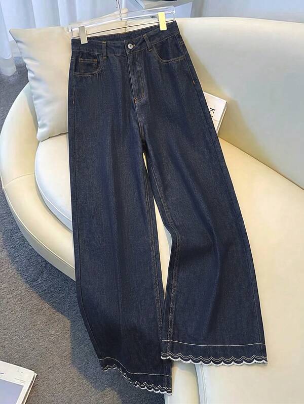 GlowEve Calça Denim Feminina com Bolsos, Perna Larga, Solta, Casual e Versátil