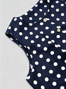 GlowEve CURVE Plus Size Women Round-Necked Fitted Sleeveless Suit Vest,Polka Dot Blazer Elegant Business Casual Blazer Spring/Summer Blazer - Navy Blue - View 5