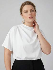 MOTF PREMIUM BLUS ELEGAN SATIN POLOS UKURAN BESAR UNTUK WANITA DENGAN LEHER COWL DAN UKURAN BESAR - Putih - View 4