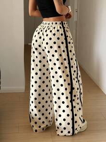 POPSWAY Damen-Lässig Hose in großen Größen mit Polka-Dot-Muster, elastischem Bund und Kordelzug, modischer Beinschnitt, geeignet für Frühling, Sommer, Herbst und Winter, für den Alltag und Pendeln - Verschiedenfarbig - Übersicht 2