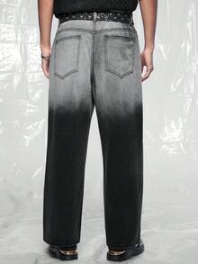 IRON GLYPH Men's Casual Washed Gradient Denim Jeans - Black and White - View 2