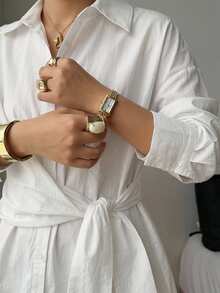 Dazy Plus 大尺碼寬鬆商務休閒長袖襯衫，收腰設計，白色，春夏秋季 - 白色 - 查看 2