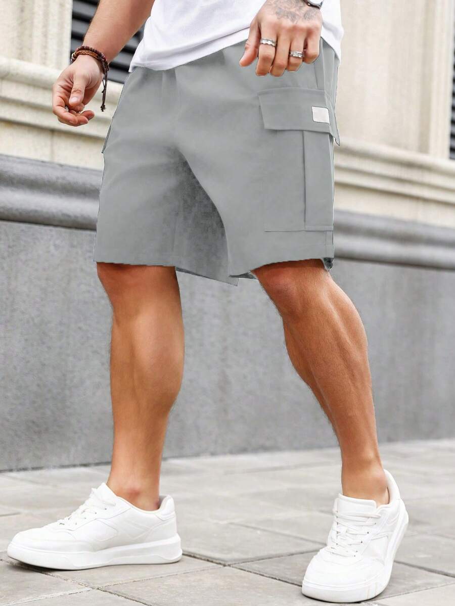 Manfinity Homme Men's Plus Size Summer Casual Solid Color Cargo Shorts - Grey - View 1