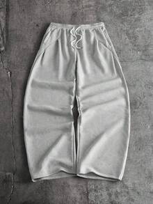 AXEPEAK Men's Solid Color Drawstring Waist Wide Leg Loose Casual Sweatpants - Grey - View 3