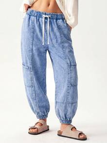Bohemela Plus Size Casual Washed Tapered Leg Jeans Back-To-School Vacation Light Blue Summer Women'S Fall Clothes Teacher Pants - Light Wash - View 5