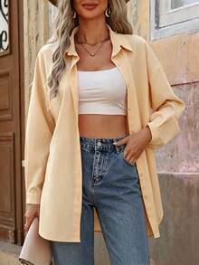 SHEIN Clasi Casual Versatile Commute Solid Color Shirt - Apricot - View 5