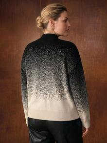 MOTF PREMIUM WOMEN'S PLUS ELEGANT FASHION GRADIENT LOOSE BASIC AUTUMN/WINTER WARM CREW NECK PULLOVER SWEATER TOP - Black and White - View 6