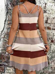 EMERY ROSE Plus Size Women's Striped Casual Spaghetti Strap Dress - Multicolor - View 2