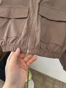 SHEIN Teen Girl Woven Solid Color Patch Pocket Short Loose Casual Hooded Autumn Winter Jacket , Holiday - Multicolor - View 8