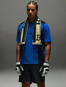 Sport MetroGents Conjunto deportivo de camiseta y pantalones cortos con bloques de color y patchwork para hombres - Azul - Ver 6