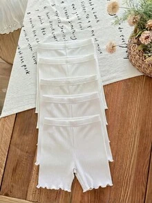 SHEIN LMoss Kids 5pcs/Set Young Girl Solid Color Knit Leggings Set - White - View 3
