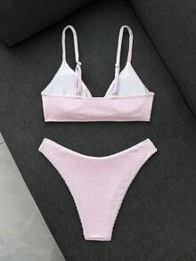 Swim Basics Summer Beach Plain High Cut Bikini Set - Baby Pink - View 3
