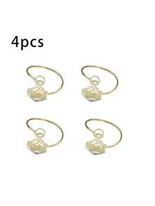 4/12/30pcs Creative Rose Round Pearl Metal Napkin Buckle Napkin Ring Napkin Ring Hotel Dining Table. - Multicolor - View 5