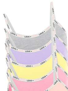 7 Sets Aleatorios de 3 Piezas Conjunto de Camiseta de Tirantes con Letras en Contraste de unicolor Básico Simple & Conjunto de Ropa Interior de Shorts para Niñas Adolescentes - Multicolor - Ver 7