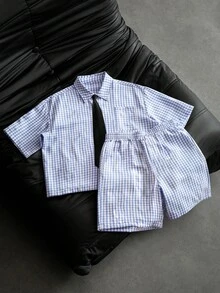 Manfinity Roghcode Men's Plaid Print Short Sleeve Shirt And Shorts Set - Multicolor - View 3