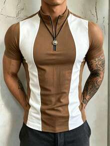 Manfinity Dauomo Kaos Lengan Pendek Slim Fit Colorblock Kasual Pria untuk Musim Panas - MultiWarna - View 4