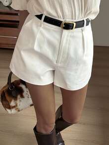 Dazy Tall Women's Summer Pleated Regular Waist Urban Casual Modest White Denim Shorts Vacation - White - View 2